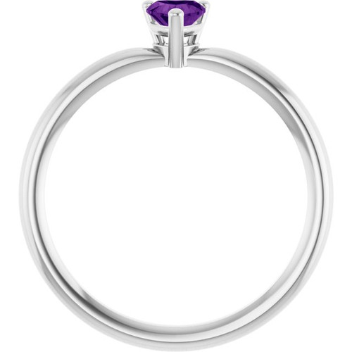 Sterling Silver Natural Amethyst Heart Solitaire Ring