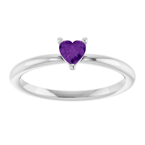 Sterling Silver Natural Amethyst Heart Solitaire Ring