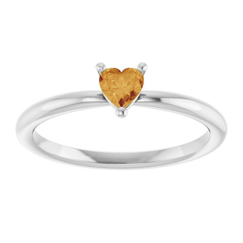 Sterling Silver Natural Citrine Heart Solitaire Ring