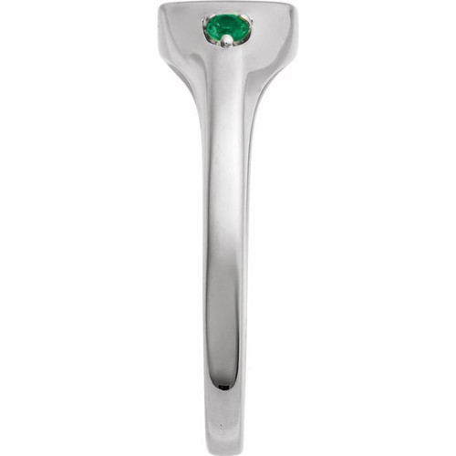 Sterling Silver Engravable Lab-Grown Emerald Signet Ring