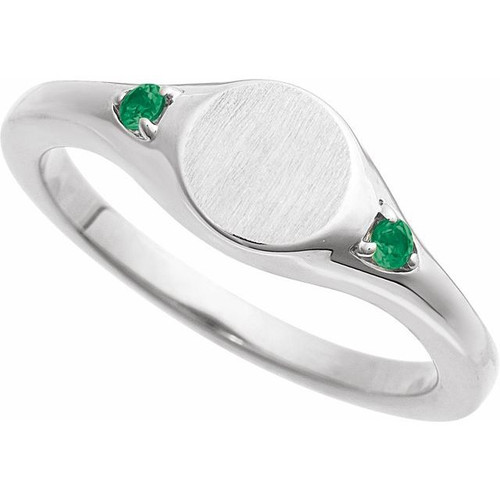 Sterling Silver Engravable Lab-Grown Emerald Signet Ring