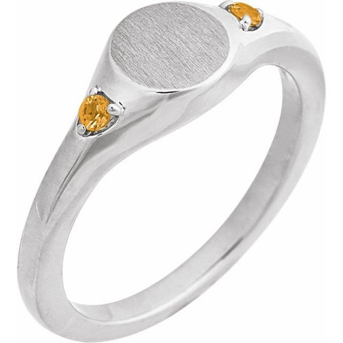 Sterling Silver Engravable Natural Citrine Signet Ring