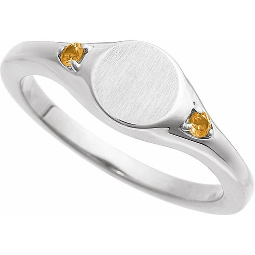 Sterling Silver Engravable Natural Citrine Signet Ring