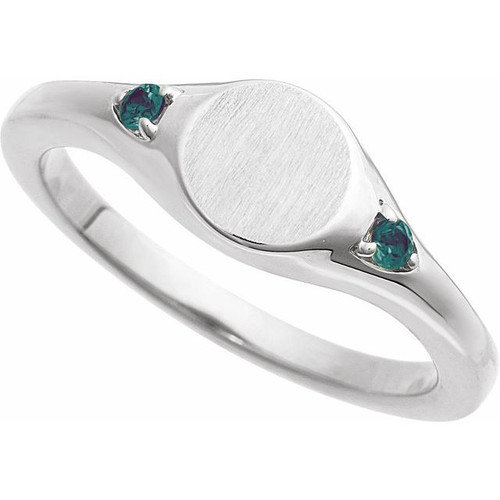 Sterling Silver Engravable Lab-Grown Alexandrite Signet Ring