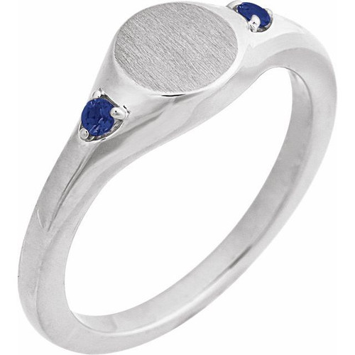Sterling Silver Engravable Lab-Grown Blue Sapphire Signet Ring