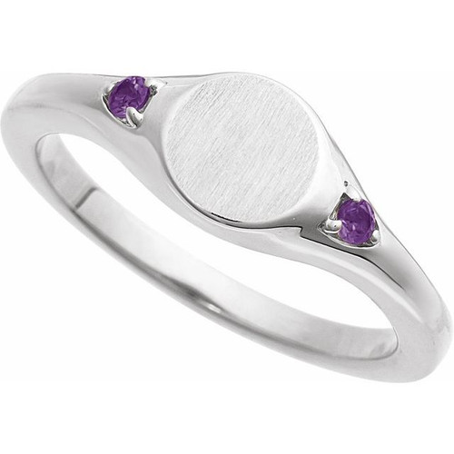 Sterling Silver Engravable Natural Amethyst Signet Ring