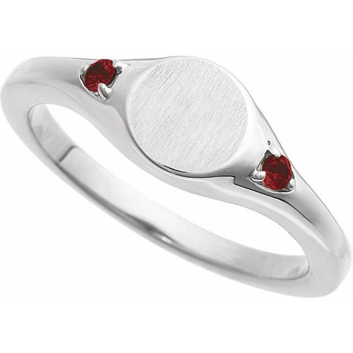 Sterling Silver Engravable Natural Mozambique Garnet Signet Ring