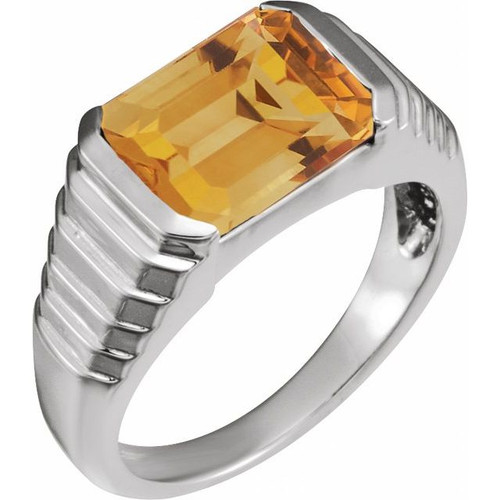 Sterling Silver 8x6 mm Emerald Natural Citrine Ring