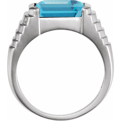 Sterling Silver 8x6 mm Emerald Natural Swiss Blue Topaz Ring