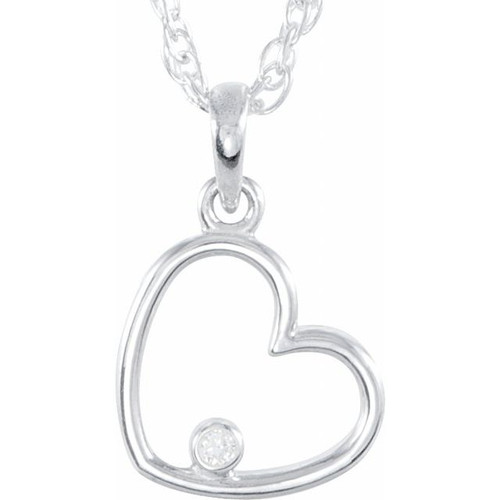 Sterling Silver .015 CT Natural Diamond Heart 18" Necklace