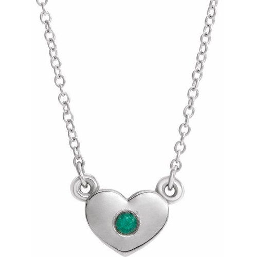 Sterling Silver Natural Emerald Heart 16" Necklace