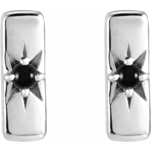 Sterling Silver Natural Black Onyx Bar Earrings