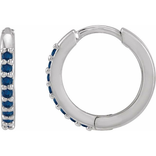 Sterling Silver Lab-Grown Blue Sapphire 12.5 mm Huggie Earring