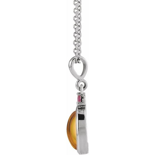 Sterling Silver 6x4 mm Natural Citrine & Natural Pink Tourmaline 16-18" Necklace