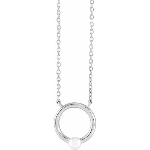 Sterling Silver Cultured Seed Pearl Circle 18" Necklace