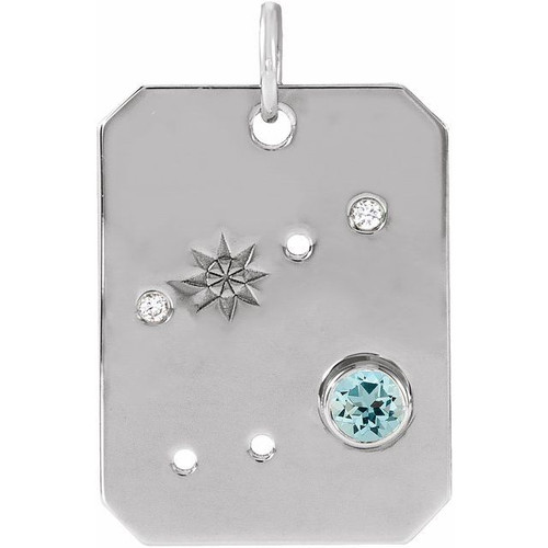 Sterling Silver Natural Aquamarine & .01 CTW Natural Diamond Cancer Constellation Pendant