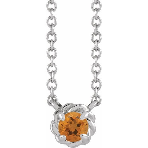 Sterling Silver 4.5 mm Natural Citrine Claw-Prong Rope 18" Necklace