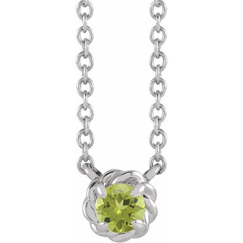 Sterling Silver 4.5 mm Natural Peridot Claw-Prong Rope 18" Necklace