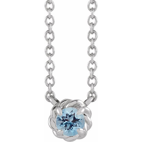 Sterling Silver 3 mm Natural Aquamarine Claw-Prong Rope 18" Necklace