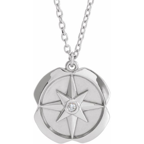 Sterling Silver .01 CT Natural Diamond Star 16-18" Necklace