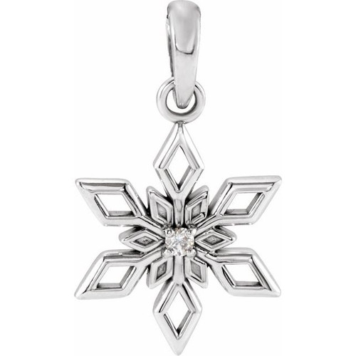 Sterling Silver .01 CT Natural Diamond Snowflake Pendant