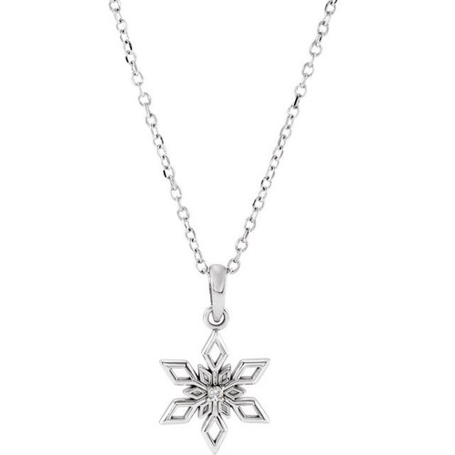 Sterling Silver .01 CT Natural Diamond Snowflake 16-18" Necklace