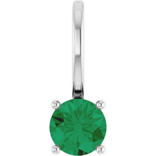 Sterling Silver Lab-Grown Emerald Solitaire Charm/Pendant