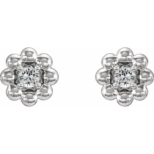 Sterling Silver Natural White Sapphire Petite Flower Beaded Earrings