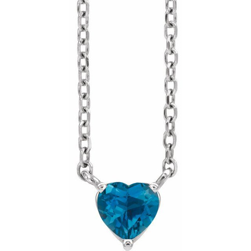 Sterling Silver Natural London Blue Topaz Heart 16-18" Necklace 