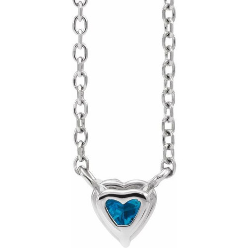 Sterling Silver Natural London Blue Topaz Heart 16-18" Necklace 