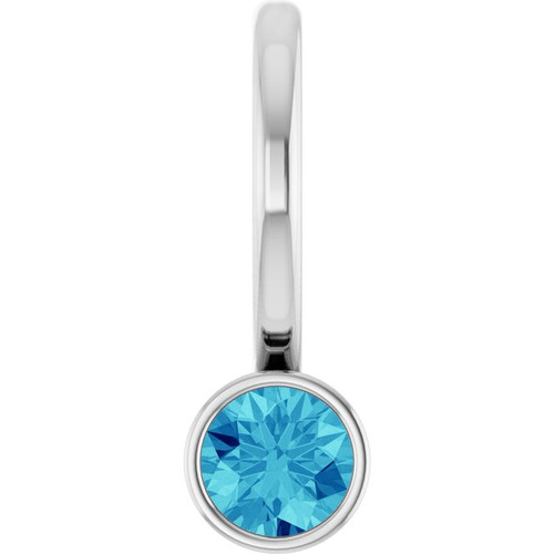 14K White Natural Blue Zircon Charm/Pendant