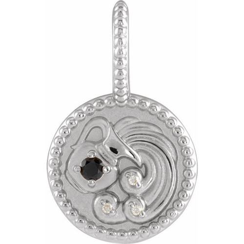 Sterling Silver Natural Black Spinel & .075 CTW Natural Diamond Aquarius Charm/Pendant