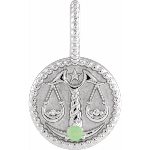 Sterling Silver Natural Green Chrysoprase & .005 CTW Natural Diamond Libra Charm/Pendant