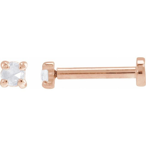 14K Rose .02 CT Rose-Cut Natural Diamond Press Fit Back Stud Earring