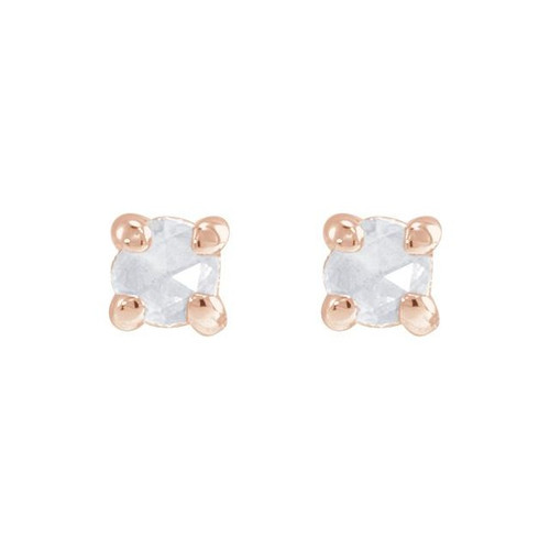 14K Rose .02 CT Rose-Cut Natural Diamond Press Fit Back Stud Earring