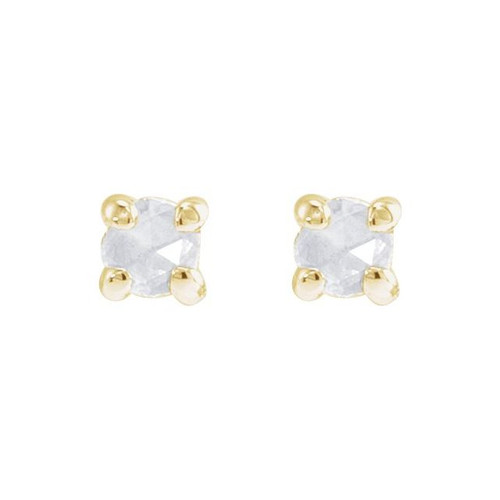 14K Yellow .02 CT Rose-Cut Natural Diamond Press Fit Back Stud Earring