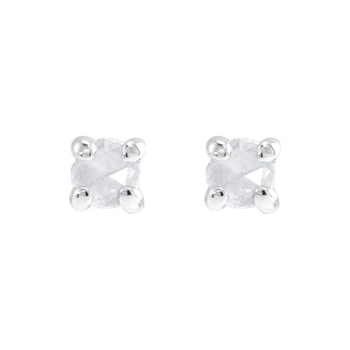 14K White .02 CT Rose-Cut Natural Diamond Press Fit Back Stud Earring