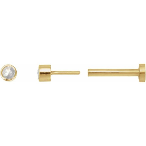 14K Yellow .03 CT Rose-Cut Natural Diamond Press Fit Back Stud Earring