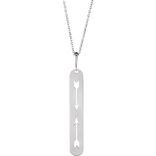 Sterling Silver .0025 CT Natural Diamond Arrow Bar 16-18" Necklace