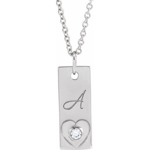 Sterling Silver .03 CT Natural Diamond Engravable Heart 16-18" Necklace
