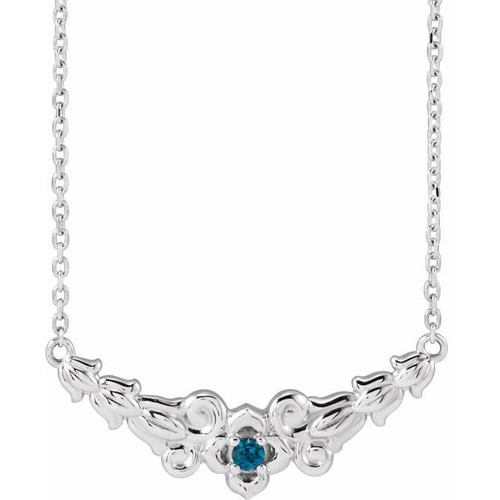 Sterling Silver Natural London Blue Topaz Floral 18" Necklace 