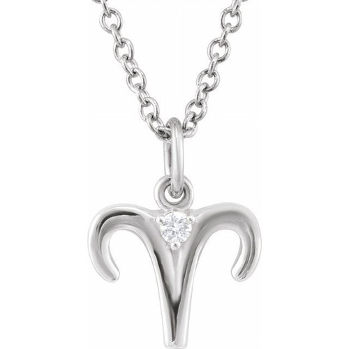Sterling Silver .015 CT Natural Diamond Aries Zodiac 16-18" Necklace