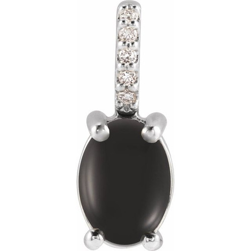 Sterling Silver 8x6 mm Natural Black Onyx & .02 Natural Diamond Pendant