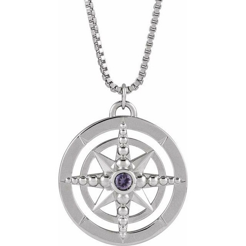 Sterling Silver Natural Iolite Compass 20" Necklace