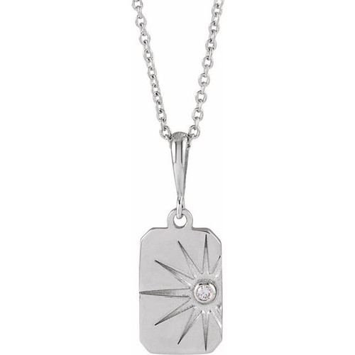 Sterling Silver .015 CT Natural Diamond Sun 16-18" Necklace