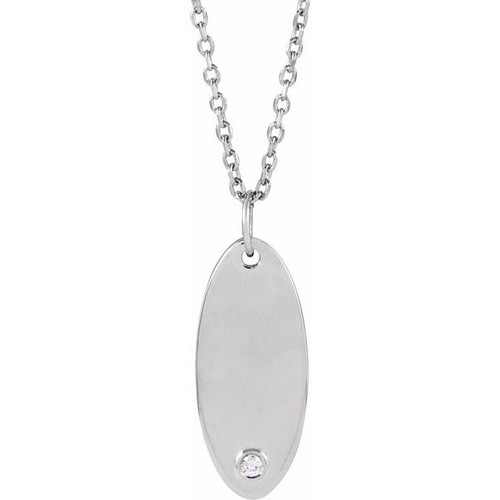 Sterling Silver .015 CT Natural Diamond Engravable 16-18" Necklace
