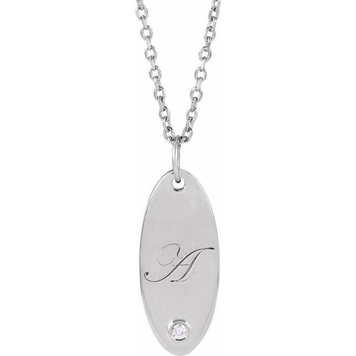 Sterling Silver .015 CT Natural Diamond Engravable 16-18" Necklace