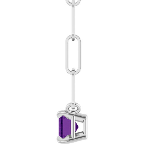 Sterling Silver 6x4 mm Natural Amethyst Solitaire 18" Necklace 