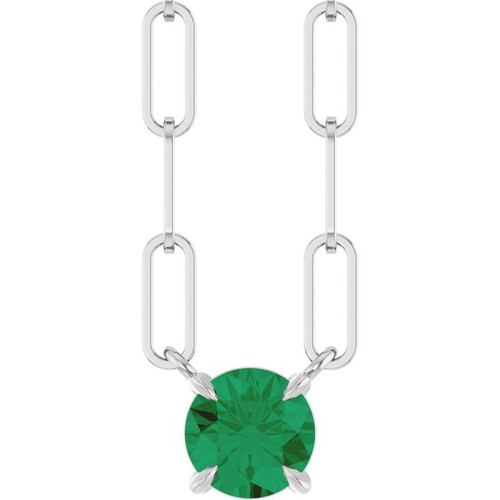 Sterling Silver Lab-Grown Emerald 16" Necklace