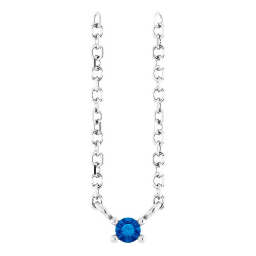 Sterling Silver Lab-Grown Blue Sapphire Bar 16" Necklace